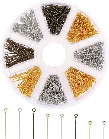 1000 قطعة دبابيس العين مختلط اللون دبابيس العين المفتوحة 16-30 مللي متر دبابيس رأس الحديد لصنع المجوهرات سوار القرط (متعدد الألوان) in Kuwait