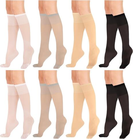 KALIONE 8 Pairs Sheer Knee High Stockings for Women, Women's Black Sheer Knee High Stocks, Lady's Black Sheer Calf Socks, White Sheer Stockings (4 Color, 8 Pairs) in Saudi Arabia