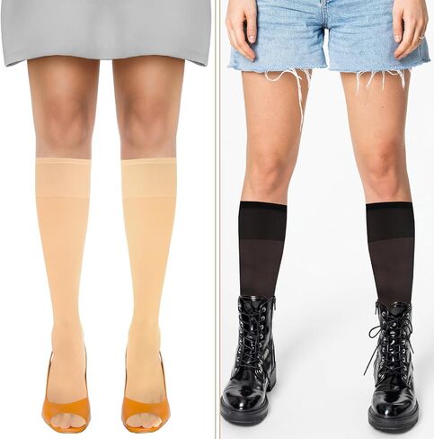 KALIONE 8 Pairs Sheer Knee High Stockings for Women, Women's Black Sheer Knee High Stocks, Lady's Black Sheer Calf Socks, White Sheer Stockings (4 Color, 8 Pairs) in Saudi Arabia