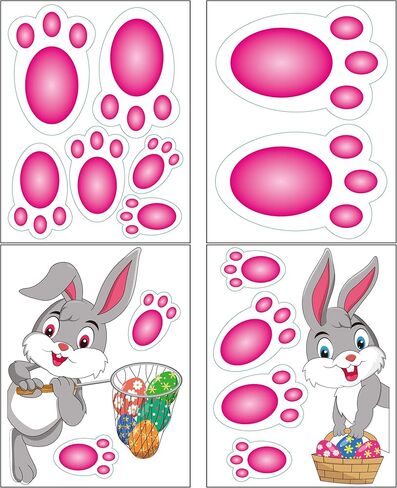 FINGOOO 60 قطعة من ملصقات بصمة أرنب عيد الفصح ملصق مطبوع عليه مخالب الأرنب للعبة صيد البيض وتزيين عيد الفصح in Kuwait