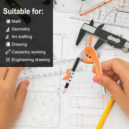 36 عبوة من بوصلة الهندسة الرياضية مقاس 6 بوصة، أداة دقيقة أساسية ملونة للطلاب، بوصلة رسم منبه بمقياس بلاستيكي مع أقلام رصاص لصياغة اللوازم المدرسية والمنزلية والمكتبية (36) in Kuwait