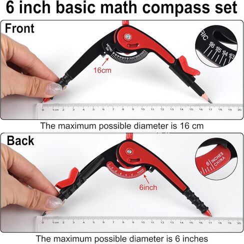 36 عبوة من بوصلة الهندسة الرياضية مقاس 6 بوصة، أداة دقيقة أساسية ملونة للطلاب، بوصلة رسم منبه بمقياس بلاستيكي مع أقلام رصاص لصياغة اللوازم المدرسية والمنزلية والمكتبية (36) in Kuwait