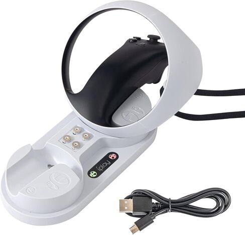 محطة شحن وحدة التحكم PS VR2، قاعدة شحن مزدوجة لوحدة التحكم PSVR 2 بسرعة مع مؤشر LED، 4 واجهة مغناطيسية من النوع C، كابل شحن من النوع C in Kuwait