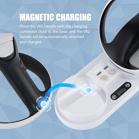 محطة شحن وحدة التحكم PS VR2، قاعدة شحن مزدوجة لوحدة التحكم PSVR 2 بسرعة مع مؤشر LED، 4 واجهة مغناطيسية من النوع C، كابل شحن من النوع C in Kuwait