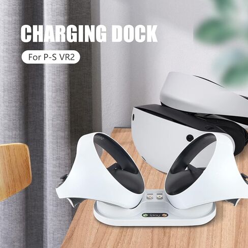 محطة شحن وحدة التحكم PS VR2، قاعدة شحن مزدوجة لوحدة التحكم PSVR 2 بسرعة مع مؤشر LED، 4 واجهة مغناطيسية من النوع C، كابل شحن من النوع C in Kuwait