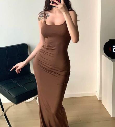 صالة المرأة عادية مثير بلا أكمام عارية الذراعين Bodycon ماكسي سليم السباغيتي حزام ضيق نادي ليلة خارج زلة فستان طويل in Kuwait