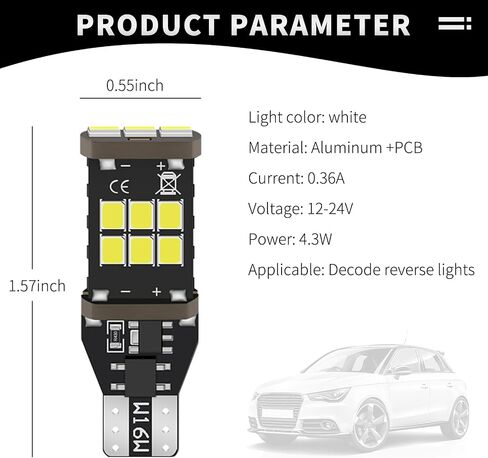 ZBGUN 2 قطعة لمبة إضاءة LED T15 للسيارات، 2835-15SMD فك تشفير عالي السطوع، بدء فوري لعكس الضوء، 1156 ضوء فرامل مقبس قياسي، استبدال لمبة الإضاءة العالمية للتوصيل والتشغيل (أبيض) in Saudi Arabia