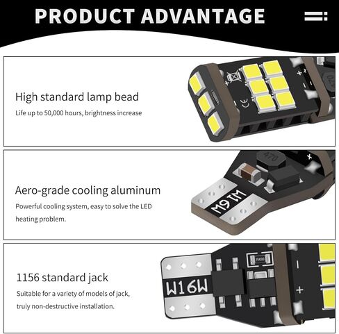 ZBGUN 2 قطعة لمبة إضاءة LED T15 للسيارات، 2835-15SMD فك تشفير عالي السطوع، بدء فوري لعكس الضوء، 1156 ضوء فرامل مقبس قياسي، استبدال لمبة الإضاءة العالمية للتوصيل والتشغيل (أبيض) in Saudi Arabia