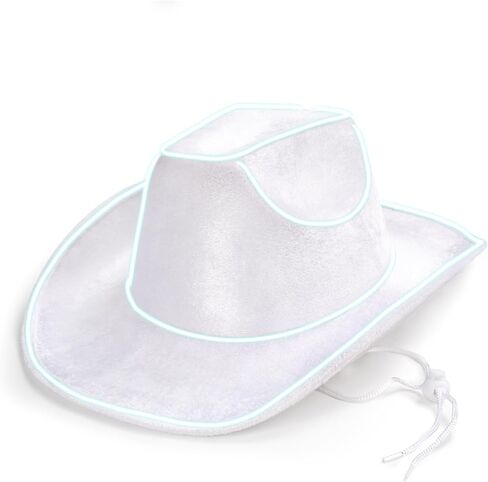 MGupzao Light Up Cowboy Hat Cowgirl Costume Accessories White Space Cowgirl Hat, Neon Cowboy Hat for Party in Saudi Arabia