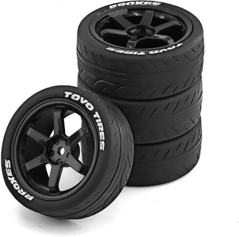 1/10 RC Rally Racing Tires and Plastic Drift Wheels 12mm Hex On Road Tyres for 1:10 Touring Street Car Tamiya TT01 TT02 XV01 TA06 A959 PTG2 144001 HPI KYOSHO HSP PTG2 Traxxas 4PCS (Black) in Saudi Arabia
