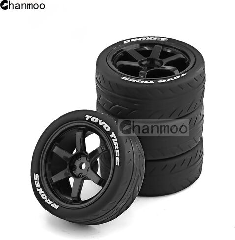 1/10 RC Rally Racing Tires and Plastic Drift Wheels 12mm Hex On Road Tyres for 1:10 Touring Street Car Tamiya TT01 TT02 XV01 TA06 A959 PTG2 144001 HPI KYOSHO HSP PTG2 Traxxas 4PCS (Black) in Saudi Arabia