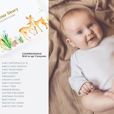 SNUGGLY CUB Baby Memory Book for Baby Boy or Girl - First 5 Years Baby Book Keepsake - A Timeless Baby Scrapbook Album - Gender Neutral Simple Modern Baby Milestone Book in Saudi Arabia