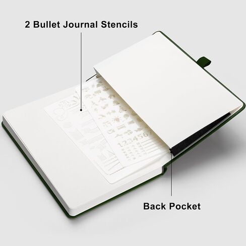 RETTACY Bullet Dotted Journal - دفتر يوميات A5 Dotted Grid مع 256 صفحة، ورق ممتاز خالي من الأحماض 120 جرام في المتر المربع، يوميات رصاصة، رسم، غلاف جلدي، جيب داخلي، 5.7 بوصة × 8.3 بوصة (أسود) in Saudi Arabia