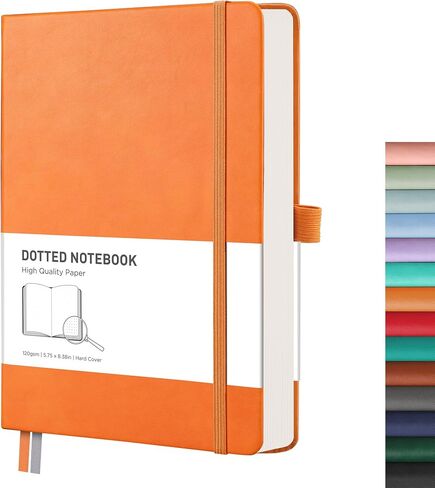 RETTACY Bullet Dotted Journal - دفتر يوميات A5 Dotted Grid مع 256 صفحة، ورق ممتاز خالي من الأحماض 120 جرام في المتر المربع، يوميات رصاصة، رسم، غلاف جلدي، جيب داخلي، 5.7 بوصة × 8.3 بوصة (أسود) in Saudi Arabia