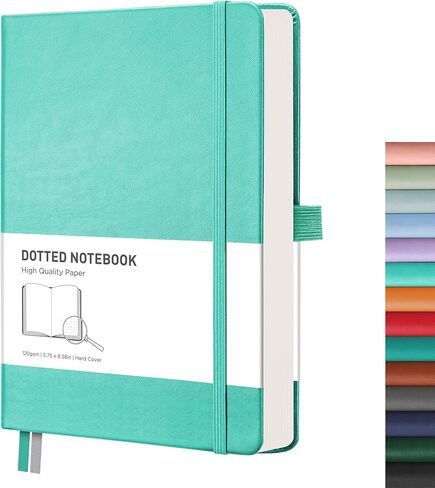 RETTACY Bullet Dotted Journal - دفتر يوميات A5 Dotted Grid مع 256 صفحة، ورق ممتاز خالي من الأحماض 120 جرام في المتر المربع، يوميات رصاصة، رسم، غلاف جلدي، جيب داخلي، 5.7 بوصة × 8.3 بوصة (أسود) in Saudi Arabia