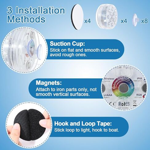 أضواء LED لاسلكية مقاومة للماء للقارب - أضواء LED للقوارب البحرية على سطح السفينة، مصابيح داخلية للقارب، أضواء الملاحة للقارب، تعمل بالبطارية، جهاز تحكم عن بعد متعدد الألوان، 4 قطع in Kuwait