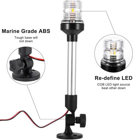 S SUNSBELL 12 بوصة أضواء القارب، IP66 أضواء ملاحة القارب مع قاعدة قابلة للتعديل 180 درجة، 12-24 فولت ضوء مرساة القارب القابل للطي، 360 درجة إضاءة دائرية شاملة لقارب العائم/اليخت/قارب الصيد (أبيض) in Kuwait
