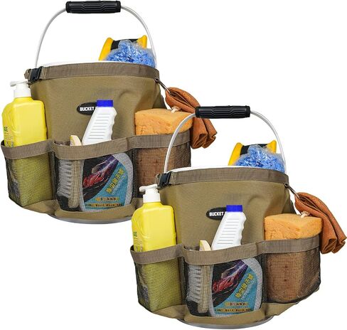 MELOTOUGH Bucket Idea Wash Tool Organizer for 5 Gallon Bucket, cleaning bucket organizer Pockets for Clean Supplier Car Wash organizer Khaki Color (1) in Kuwait