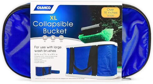 دلو غسيل مستطيل قابل للطي من Camco مع حقيبة تخزين بسحاب - مثالي لفرش الغسيل الكبيرة، مثالي للسيارة والشاحنات والقوارب وRV للغسيل بسعة 5 جالون (42973)، أزرق وأبيض، مقاس واحد in Saudi Arabia
