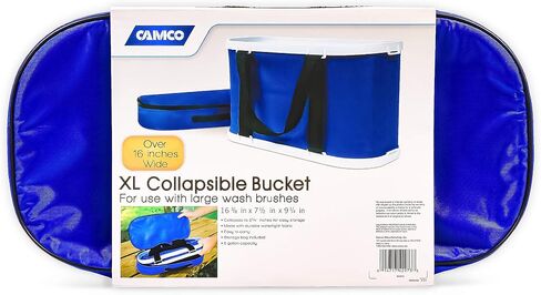 دلو غسيل مستطيل قابل للطي من Camco مع حقيبة تخزين بسحاب - مثالي لفرش الغسيل الكبيرة، مثالي للسيارة والشاحنات والقوارب وRV للغسيل بسعة 5 جالون (42973)، أزرق وأبيض، مقاس واحد in Saudi Arabia