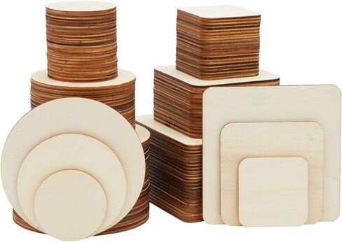 Set of 130 Unfinished Wooden Squares and Circles for Wood Burning Projects, DIY Crafts (3 Sizes/Shape) in Saudi Arabia