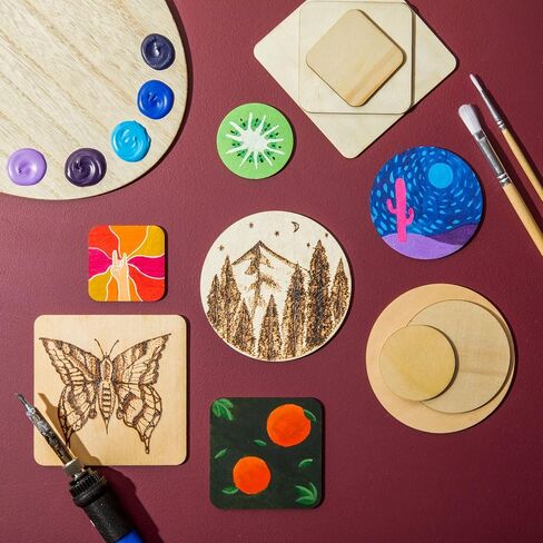 Set of 130 Unfinished Wooden Squares and Circles for Wood Burning Projects, DIY Crafts (3 Sizes/Shape) in Saudi Arabia