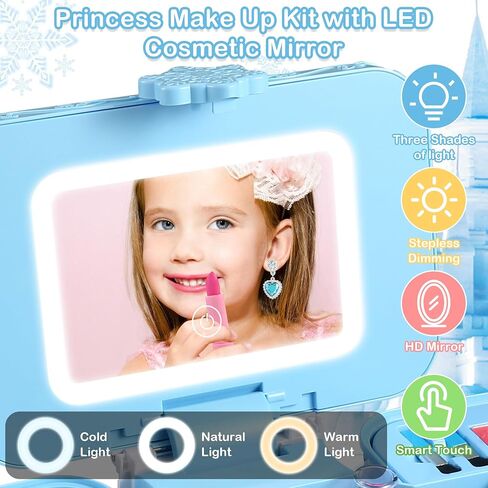 AstarX ® 57 in 1 Kids Makeup Kit for Girl, with 3-Color LED Lighted Makeup Mirror Washable Little Girls Makeup Kit Girls Toys Age 3-12 Perfect Girl Birthday Gift in Saudi Arabia