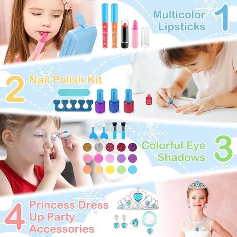 AstarX ® 57 in 1 Kids Makeup Kit for Girl, with 3-Color LED Lighted Makeup Mirror Washable Little Girls Makeup Kit Girls Toys Age 3-12 Perfect Girl Birthday Gift in Saudi Arabia
