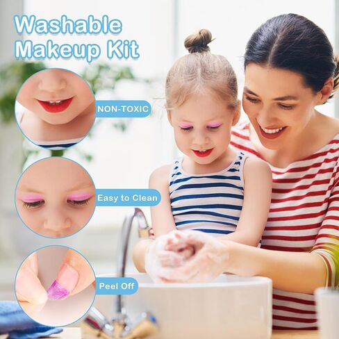 AstarX ® 57 in 1 Kids Makeup Kit for Girl, with 3-Color LED Lighted Makeup Mirror Washable Little Girls Makeup Kit Girls Toys Age 3-12 Perfect Girl Birthday Gift in Saudi Arabia