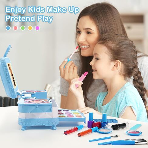 AstarX ® 57 in 1 Kids Makeup Kit for Girl, with 3-Color LED Lighted Makeup Mirror Washable Little Girls Makeup Kit Girls Toys Age 3-12 Perfect Girl Birthday Gift in Saudi Arabia