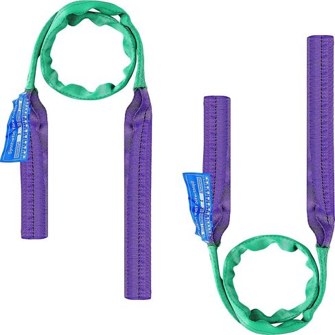Berlune 2 قطعة 2 × 5' حبال رفع على شبكة الإنترنت شديدة التحمل، 4400 رطل عمودي، 3520 رطل قلادة، سلة 8800 رطل، أشرطة رفع بوليستر قوية للرافعة، أشرطة تزوير للأثاث، أخضر/أرجواني in Saudi Arabia