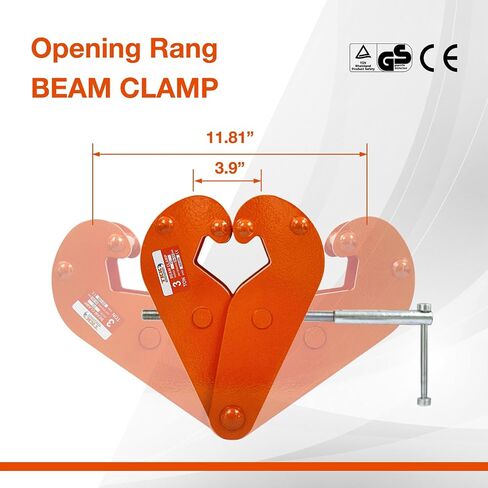 TKK Beam Lifting Clamp 6600Lbs/3Ton load Capacity Beam Clamp 3.9-11.81 Inch adjustable Opening Flange,Girder Clamp tool for Lifting Rigging Orange (6600lb 3T) in Saudi Arabia