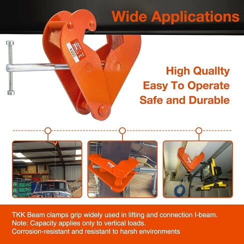 TKK Beam Lifting Clamp 6600Lbs/3Ton load Capacity Beam Clamp 3.9-11.81 Inch adjustable Opening Flange,Girder Clamp tool for Lifting Rigging Orange (6600lb 3T) in Saudi Arabia