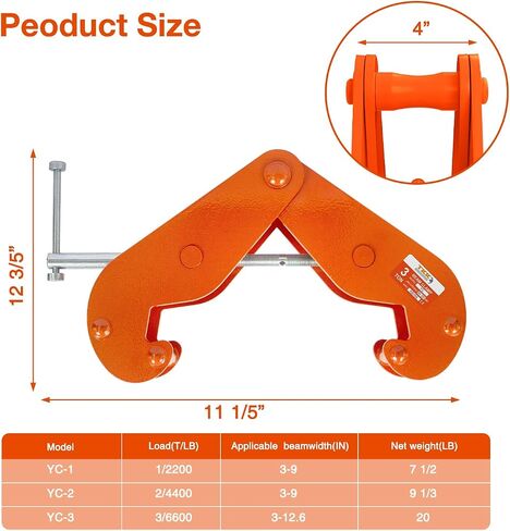 TKK Beam Lifting Clamp 6600Lbs/3Ton load Capacity Beam Clamp 3.9-11.81 Inch adjustable Opening Flange,Girder Clamp tool for Lifting Rigging Orange (6600lb 3T) in Saudi Arabia