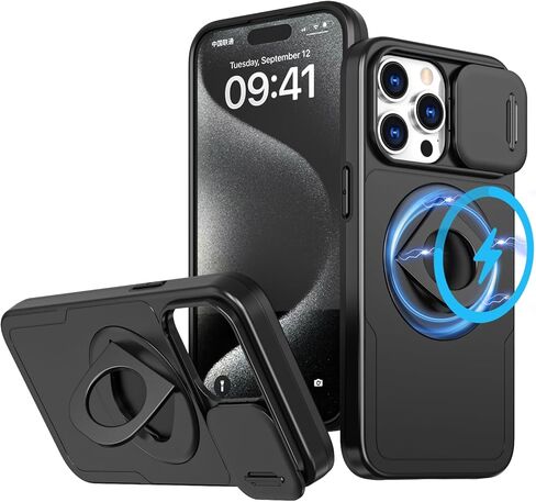 حافظة JSENMlN مغناطيسية لهاتف iPhone 14 Pro Max، متوافقة مع MagSafe مع حامل حلقي لحماية السقوط من الدرجة العسكرية لهاتف iPhone 14 Pro Max (أسود) in Saudi Arabia