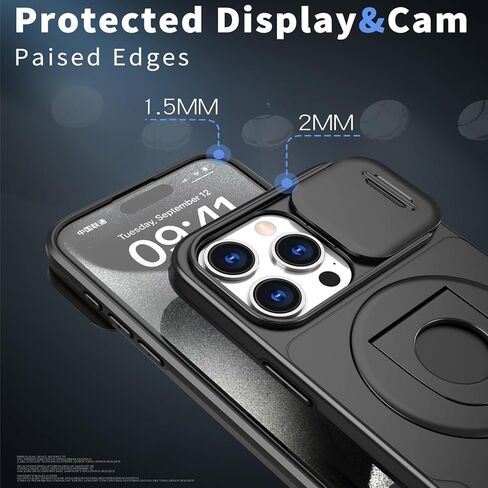 حافظة JSENMlN مغناطيسية لهاتف iPhone 14 Pro Max، متوافقة مع MagSafe مع حامل حلقي لحماية السقوط من الدرجة العسكرية لهاتف iPhone 14 Pro Max (أسود) in Saudi Arabia