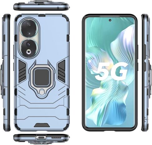 Compatible with Honor 90 5G Case Kickstand with Tempered Glass Screen Protector [2 pcs], Hybrid Heavy Duty Armor Dual Layer Anti-Scratch Phone Case Cover, Black in Saudi Arabia