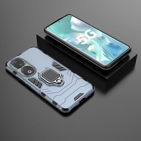 Compatible with Honor 90 5G Case Kickstand with Tempered Glass Screen Protector [2 pcs], Hybrid Heavy Duty Armor Dual Layer Anti-Scratch Phone Case Cover, Black in Saudi Arabia