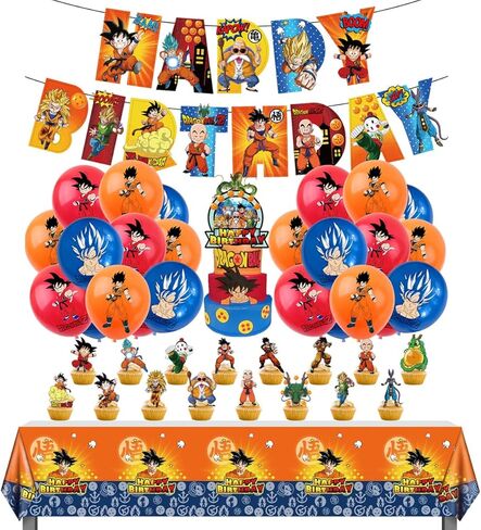 Birthday Party Supplies Set Dragonn, Includes Banner, Tablecloth, Cake Topper - 16 Cupcake Toppers - 24 Balloons in Kuwait