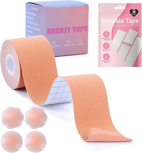 شريط Onewly Boob، شريط Boobtape لرفع الثدي، 4 قطع من السيليكون الناعم لتغطية الحلمة للنساء، Boobiess No Bra مع 36 قطعة شريط أنيق مزدوج الجوانب in Kuwait