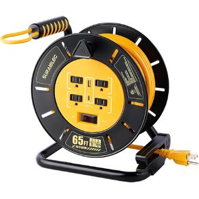 Suraielec 50 ft بكرة سلك التمديد القابلة للسحب ، 12AWG سلك الطاقة الثقيلة مع الترجيع ، 4 منافذ أسس ، منافذ USB-A & USB-C ، قاطع الدائرة 15A ، ETL مدرجة في المرآب ، ورشة عمل ، وظائف العمل in Kuwait