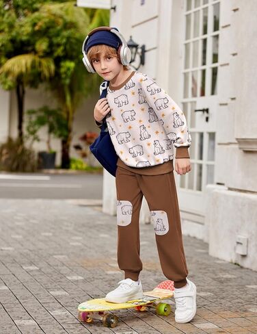 Arshiner Boys Sweatsuit Long Sleeve Print Crewneck Sweatshirt و Pant 2 قطعة مخصصة لمدة 2-9 سنوات in Saudi Arabia
