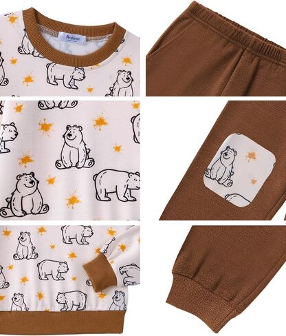Arshiner Boys Sweatsuit Long Sleeve Print Crewneck Sweatshirt و Pant 2 قطعة مخصصة لمدة 2-9 سنوات in Saudi Arabia