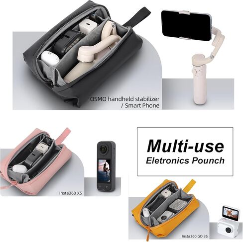 CAPART Shoulder Case Hand Carrying Bag for DJI Osmo Pocket 3 2, Action 5 Pro 4 3, Insta360 X5 X4 X3, GO 3 / 3S ACE PRO, Action Camera Charger Data Cables Cards Electronics Organizer Pouch (Pink) in Saudi Arabia