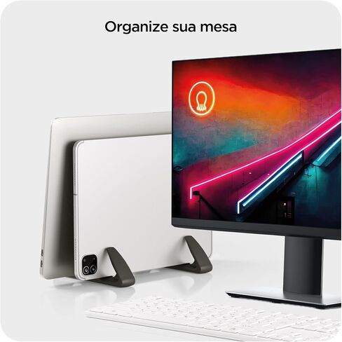 Octoo Vertical Laptop Stand, Litestand Vertical Double Desktop Stand Holder Design Space-Saving for All MacBook, Chromebook, Surface, Dell, iPad Up to 17.3 Inches - Black in Saudi Arabia