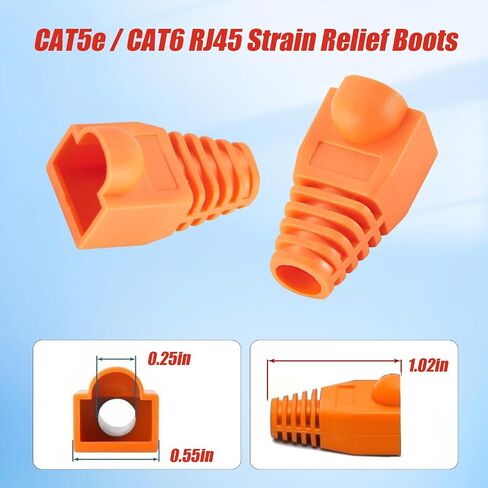 Copapa Soft Plastic Ethernet RJ45 Cable Connector Boots Cover Strain Relief Boots CAT5 CAT5E CAT6 CAT6E 100PCS (Orange) in Kuwait
