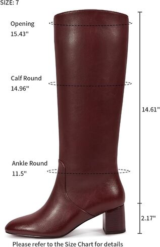 wetkiss Low Heel Knee High Boots for Women Regular Calf Friendly Side Zipper Almond Toe Faux Leather Comfortable Boots for Walking, Dancing, Standing for Long Periods With No Pain in Saudi Arabia