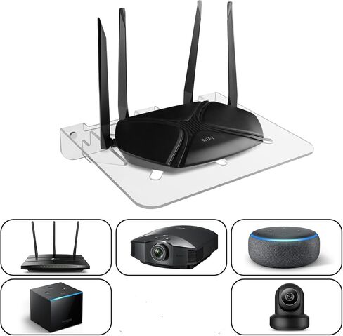 رف تثبيت على الحائط لجهاز توجيه WiFi من CaSZLUTION، حامل رف حائط عائم من الأكريليك، حامل رف تخزين عالمي لجهاز التوجيه والمودم وجهاز العرض الصغير وصندوق التلفزيون ومكبر الصوت وما إلى ذلك، 12.2 × 10.03 بوصة (شفاف) in Saudi Arabia