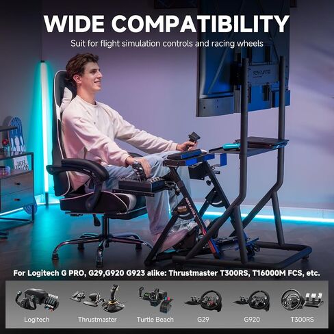 GTPLAYER Sim Racing Wheel Stand Simulator Cockpit Wheel Stand fit for Logitech G25 G27 G29 G920 G923 Thrustmaster T330TS Gaming Stand Wheel Pedals NOT Included, Deep Black With Cup Holder in Saudi Arabia