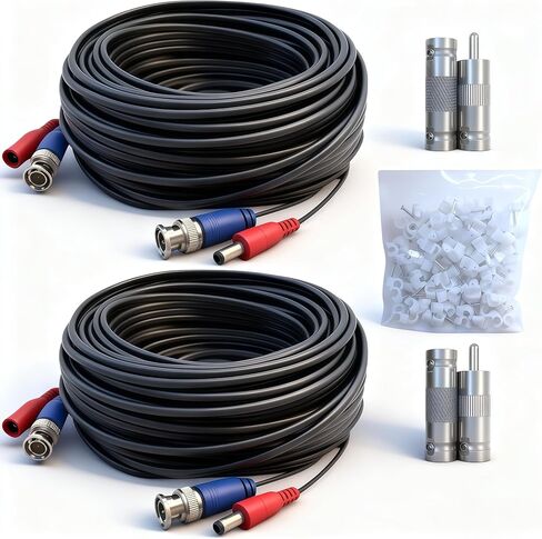 1 Pack 50ft (15M) BNC Video Cable Wire, 4mm Thickened Security Camera Extension Cable, All-in-One Siamese CCTV Power Cable for DVR, Includes 2 BNC Connectors in Saudi Arabia